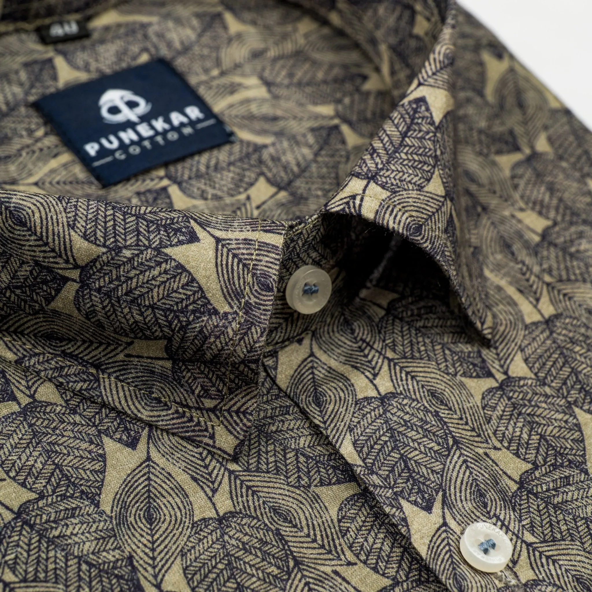 Light Brown Color Leaf Printed Wool Cotton Shirt For Men