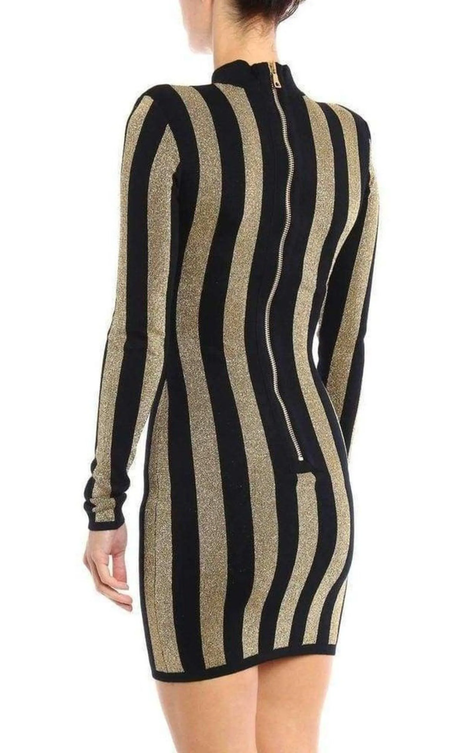 Lurex Gold Black Striped Pattern Mini Dress