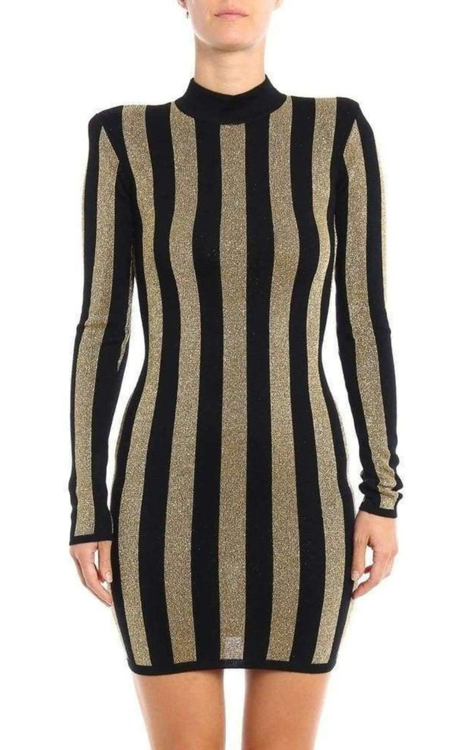 Lurex Gold Black Striped Pattern Mini Dress