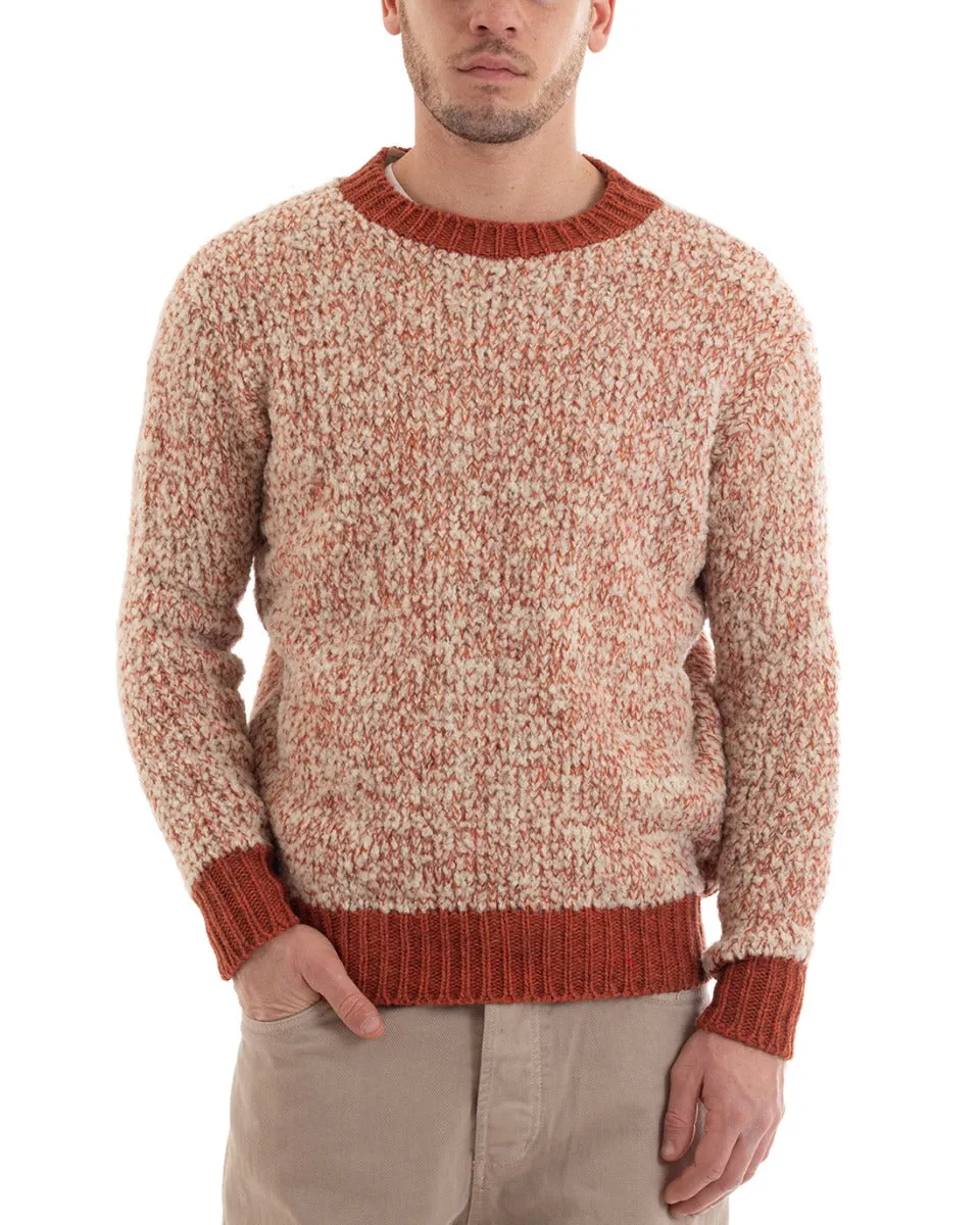 Maglione Uomo Maglioncino Girocollo Arancione Melangiato Casual Pullover GIOSAL-M2641A