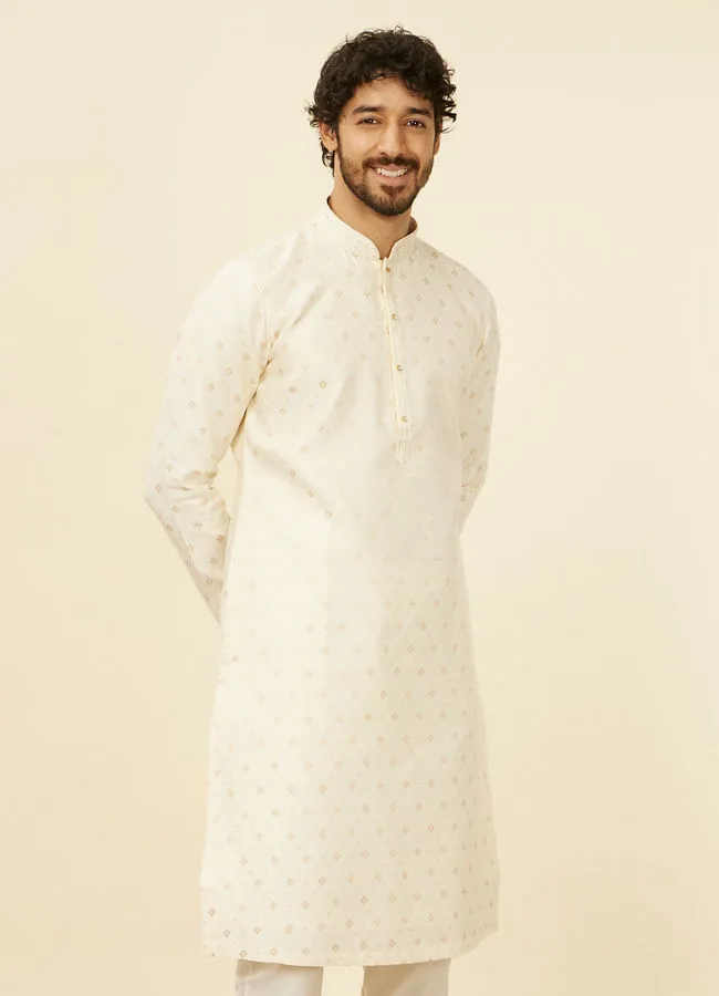 Manyawar Soft Cream Kurta Set with Buta Motifs