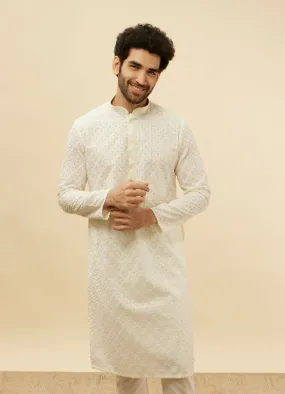 Manyawar Warm White Floral Chikankari Embroidered Kurta Set