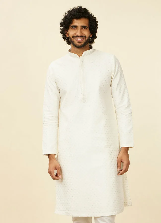 Manyawar Warm White Polka Dotted Kurta Set