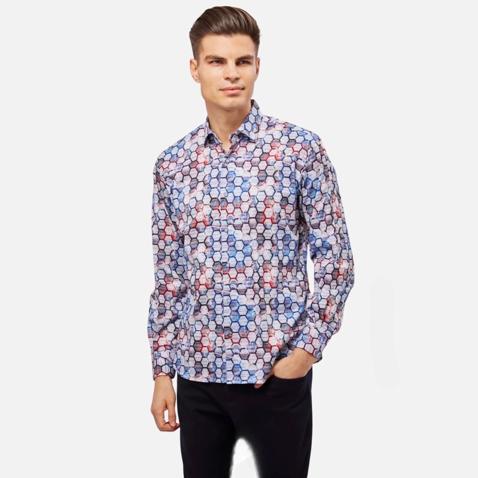 Men’s Button Down shirt By Luchiano Visconti  | 4892 Navy/White | Clearance