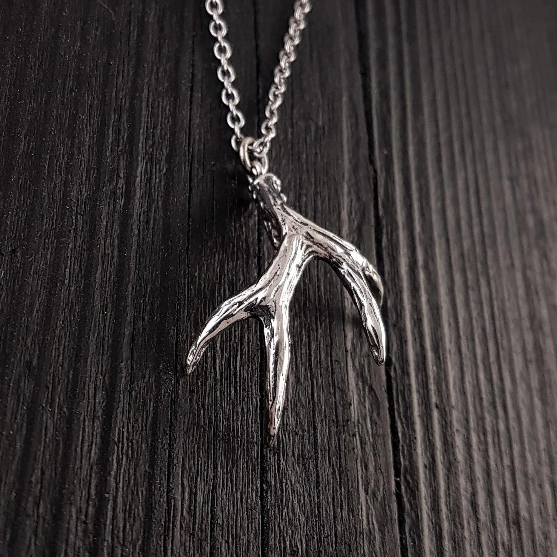 Mule Deer Antler Pendant Necklace Solid Cast 925 Sterling Silver