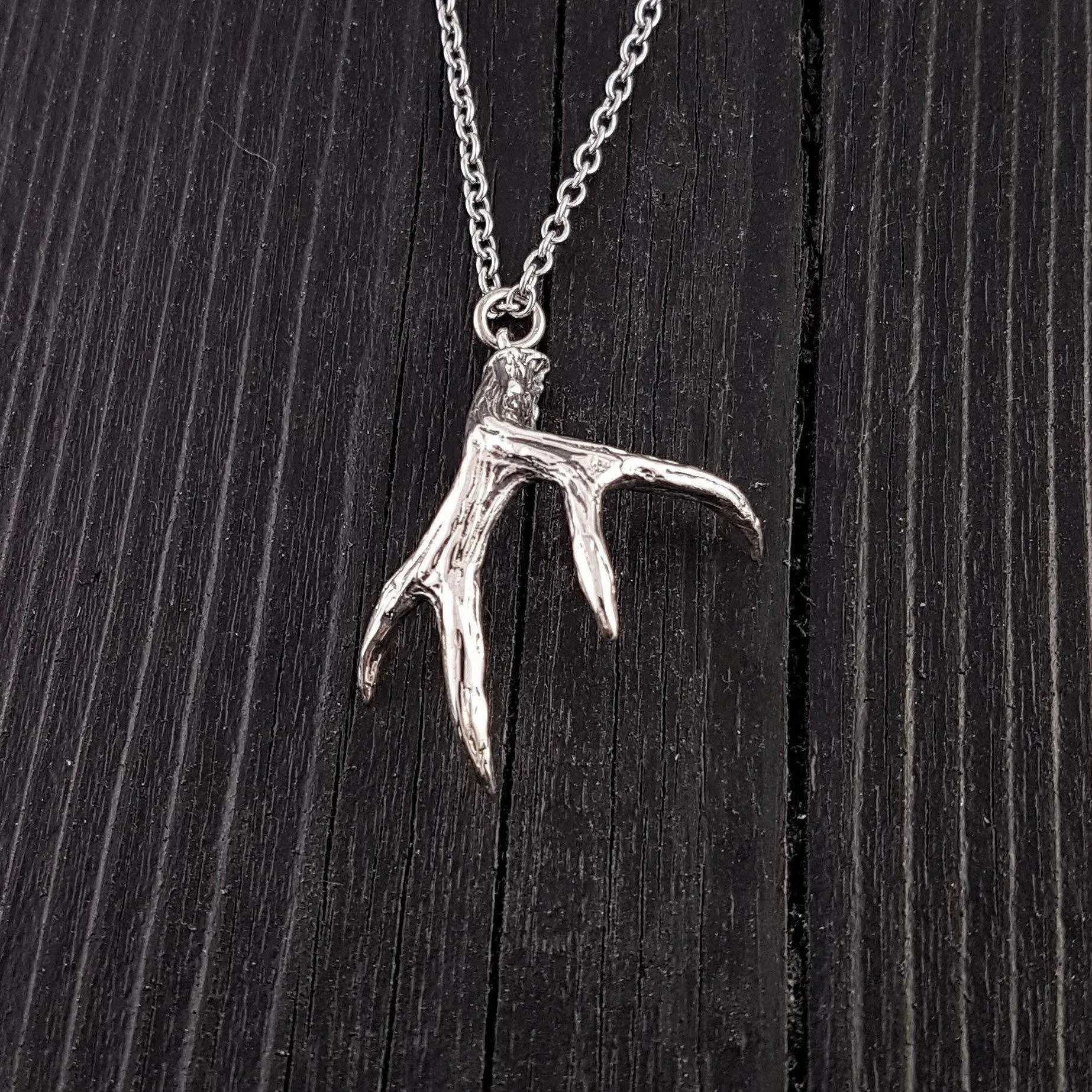 Mule Deer Antler Pendant Necklace Solid Cast 925 Sterling Silver