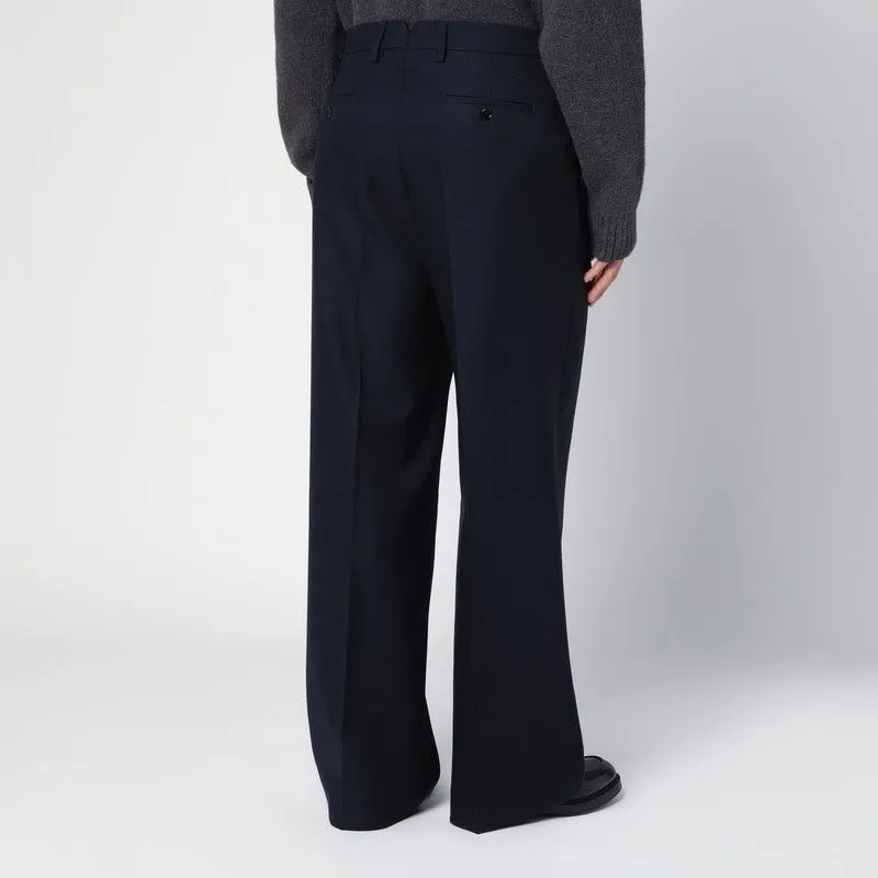 NAVY WIDE-LEG TROUSERS IN WOOL