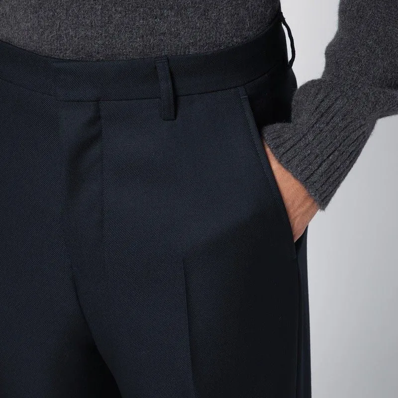 NAVY WIDE-LEG TROUSERS IN WOOL