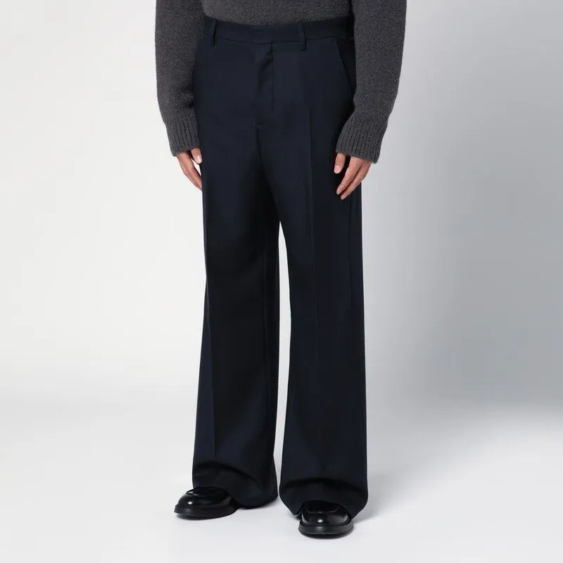 NAVY WIDE-LEG TROUSERS IN WOOL