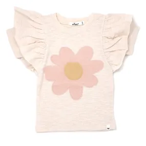 oh baby! Butterfly Short Sleeve Cotton Slub Tee - Peach Daisy - Sand Heather