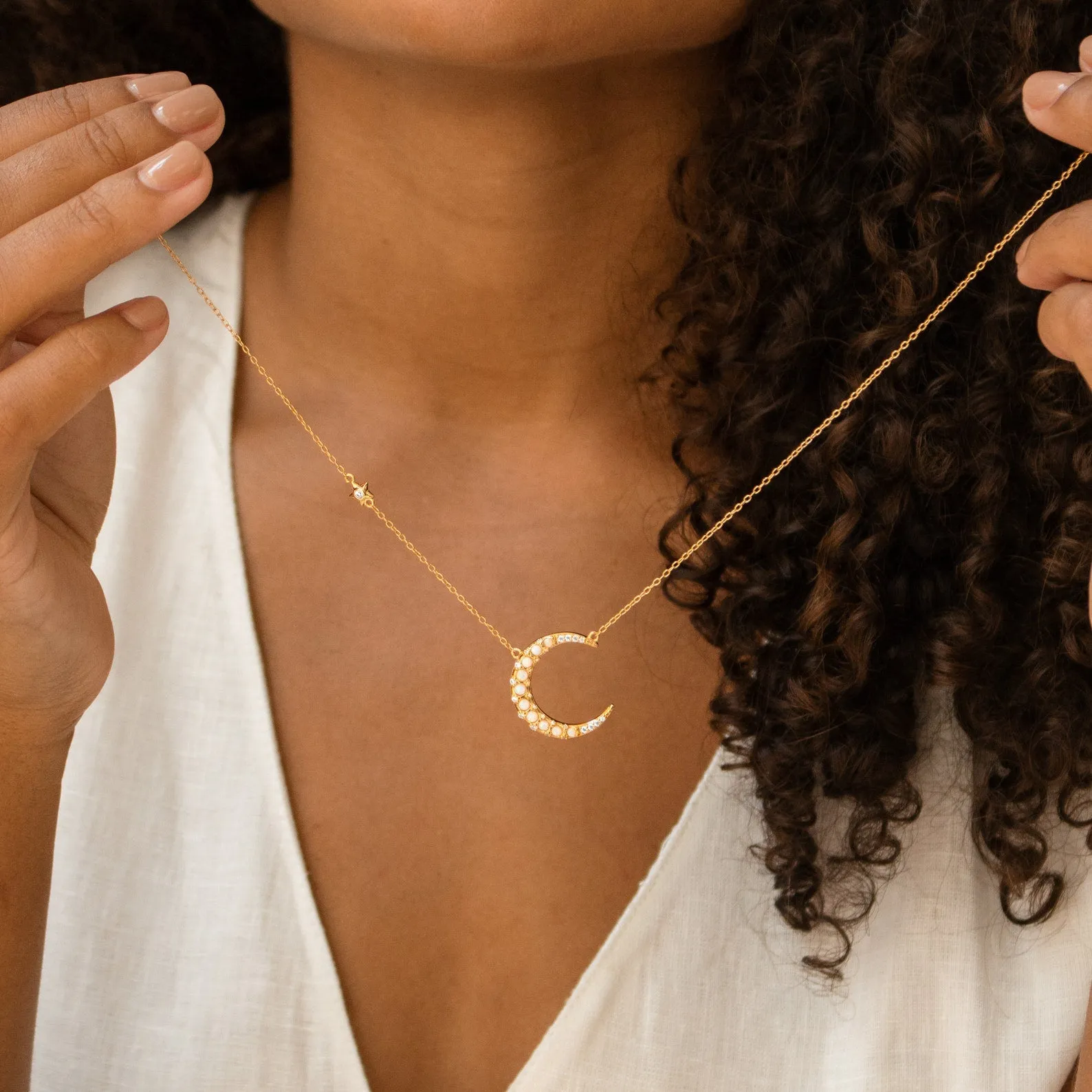 Opal Crescent Moon Necklace