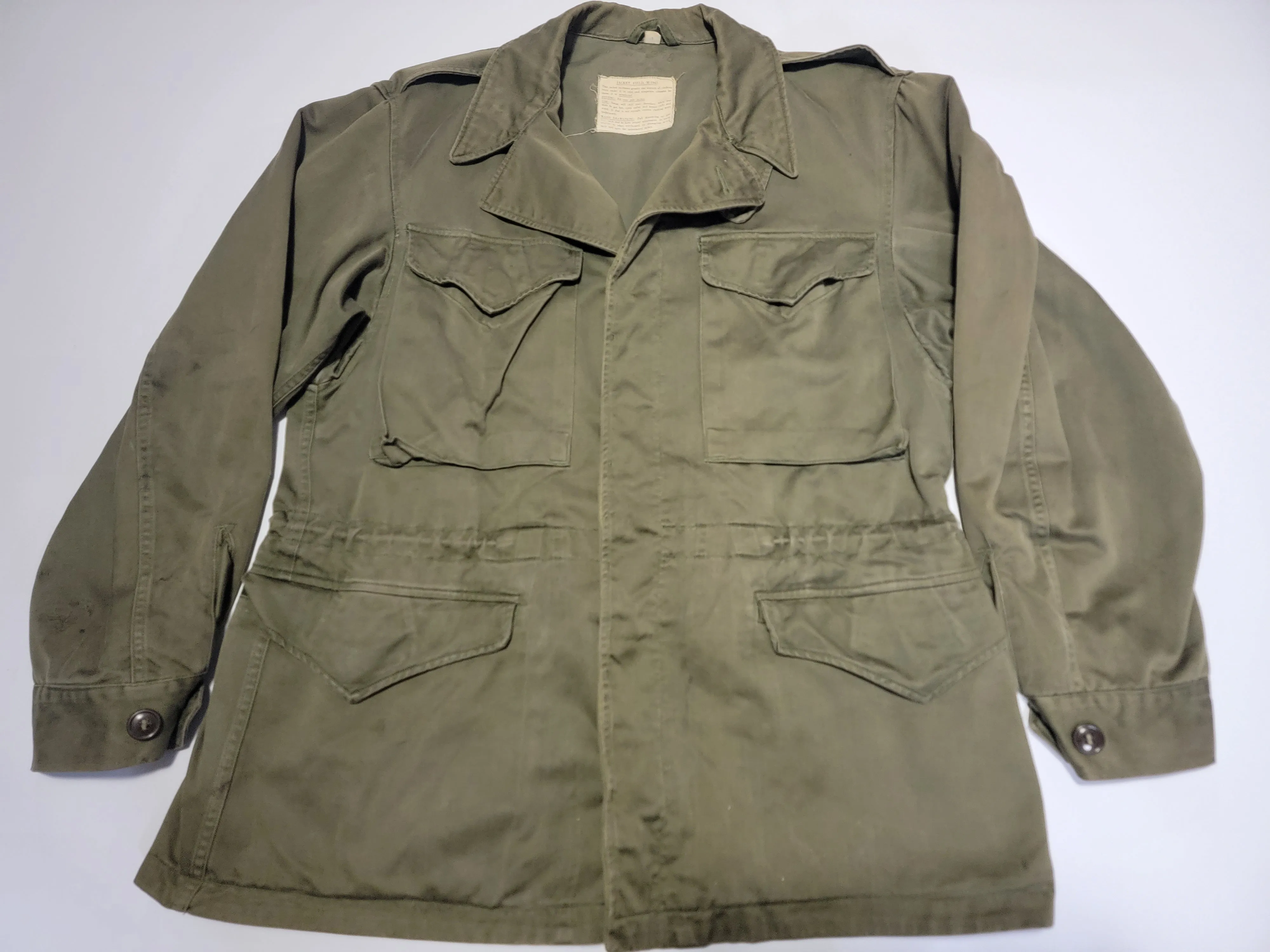 Original WWII M43 Field Jacket M-1943 38R Vintage 40's Army Military Issue Coat