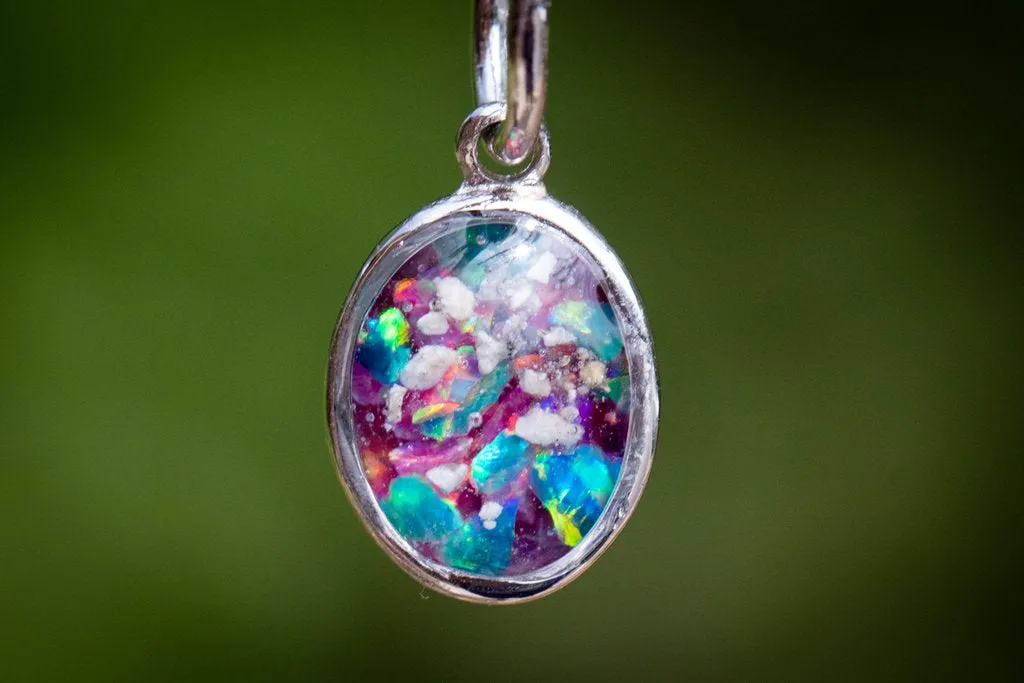 Oval Pendant with Crushed Opal and Cremation Ash