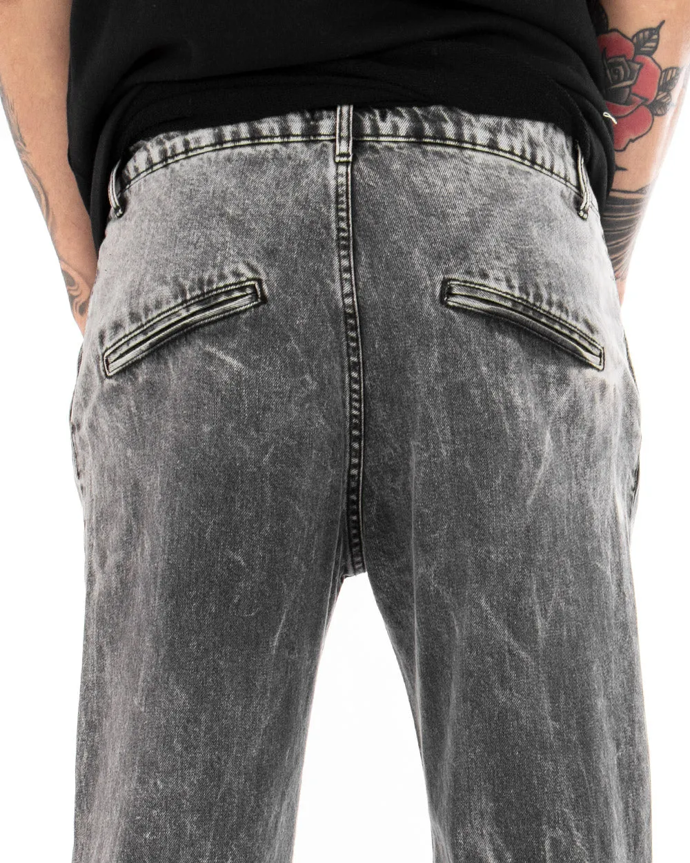 Pantaloni Jeans Uomo A Zampa Denim Nero Stone Washed Casual GIOSAL-P3661A