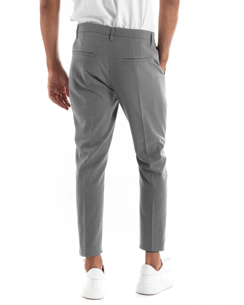 Pantaloni Uomo Tasca America Slim Classico Capri Casual Grigio GIOSAL-P5390A