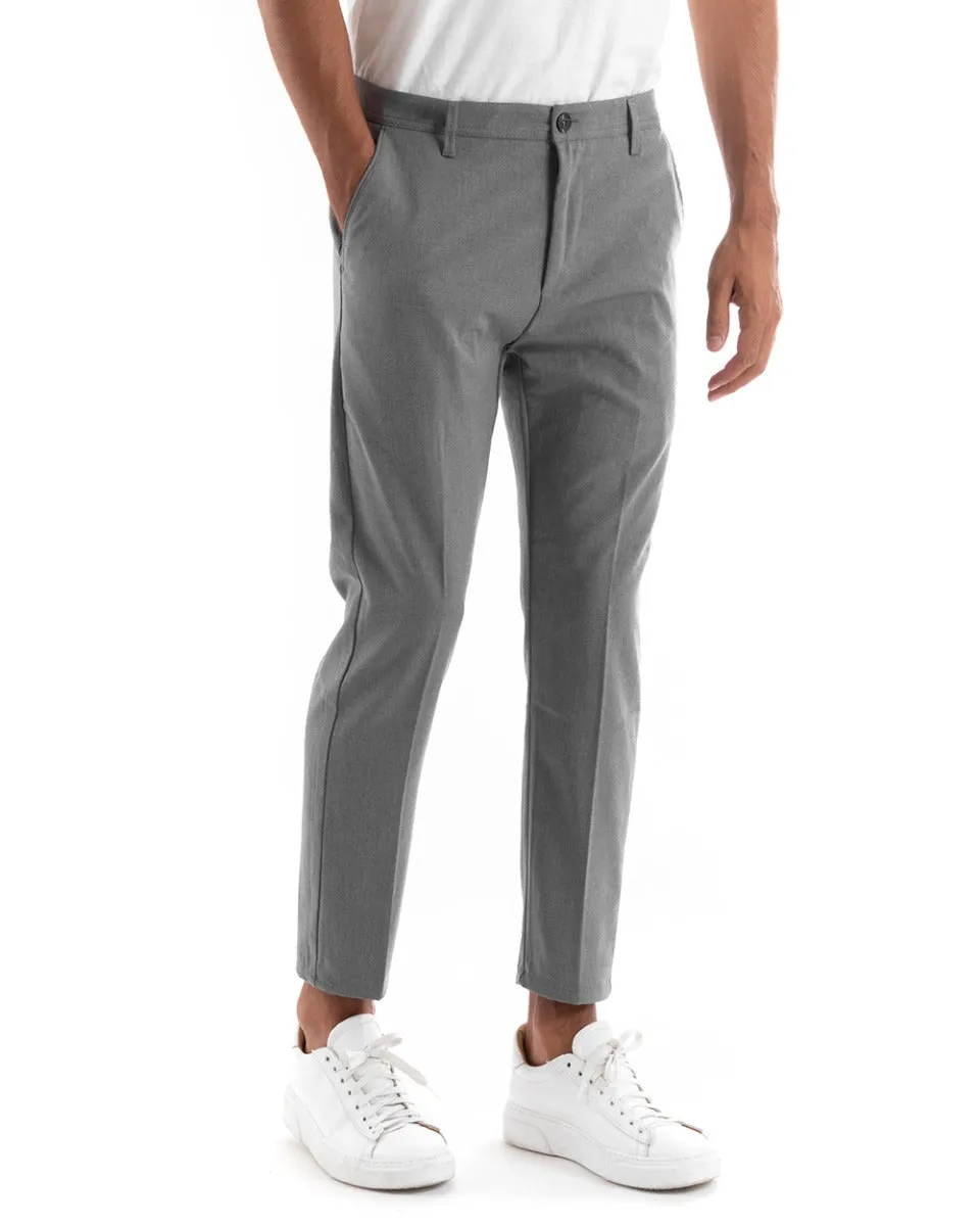 Pantaloni Uomo Tasca America Slim Classico Capri Casual Grigio GIOSAL-P5390A