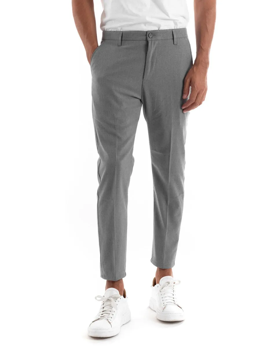 Pantaloni Uomo Tasca America Slim Classico Capri Casual Grigio GIOSAL-P5390A