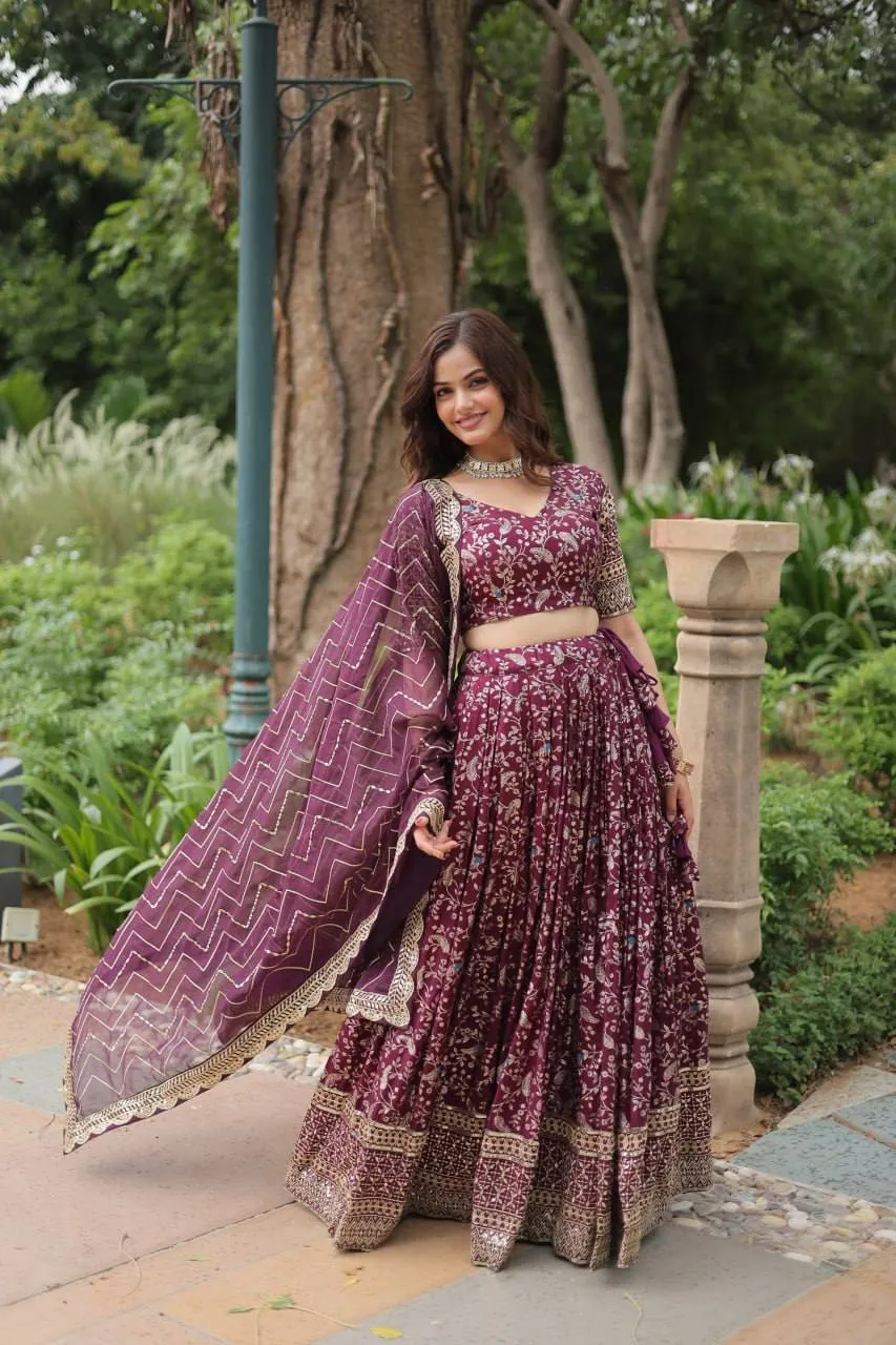 Pure Dyable Viscose Jacquard With Golden Embroidered Sequins Work Lehenga Choli