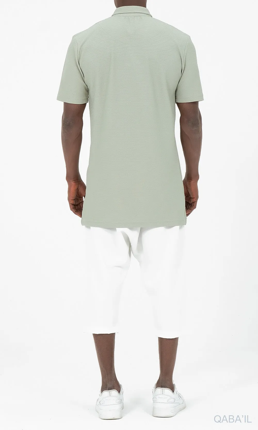 QL Relaxed Polo Zip Up S24 in Almond Green