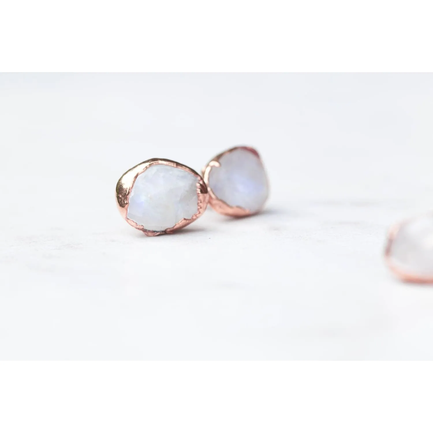 Rainbow Raw Moonstone Earrings, Rose Gold Earrings,