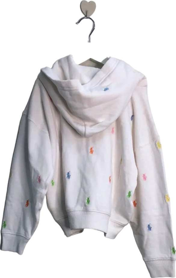 Ralph Lauren White / mulitcolour Embroidered Pony logo Hoodie UK 6