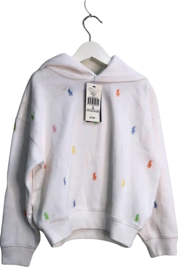 Ralph Lauren White / mulitcolour Embroidered Pony logo Hoodie UK 6