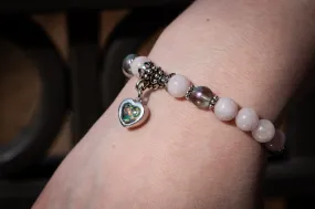 Rose Quartz and Pressed Glass Healing Bracelet with Cremation Ashes