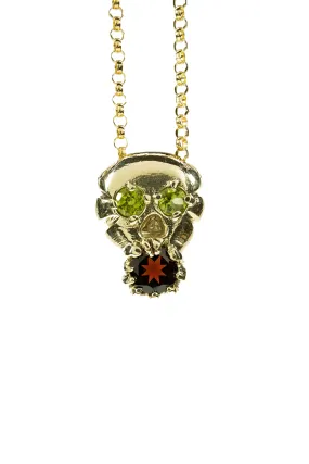 Skull and Soul (Genuine Garnet, Peridot, Solid Yellow Gold Pendant)