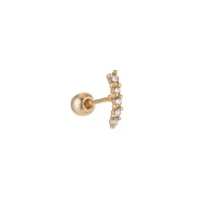 Solid Gold Diamond Curved Single Stud Earring, 14k