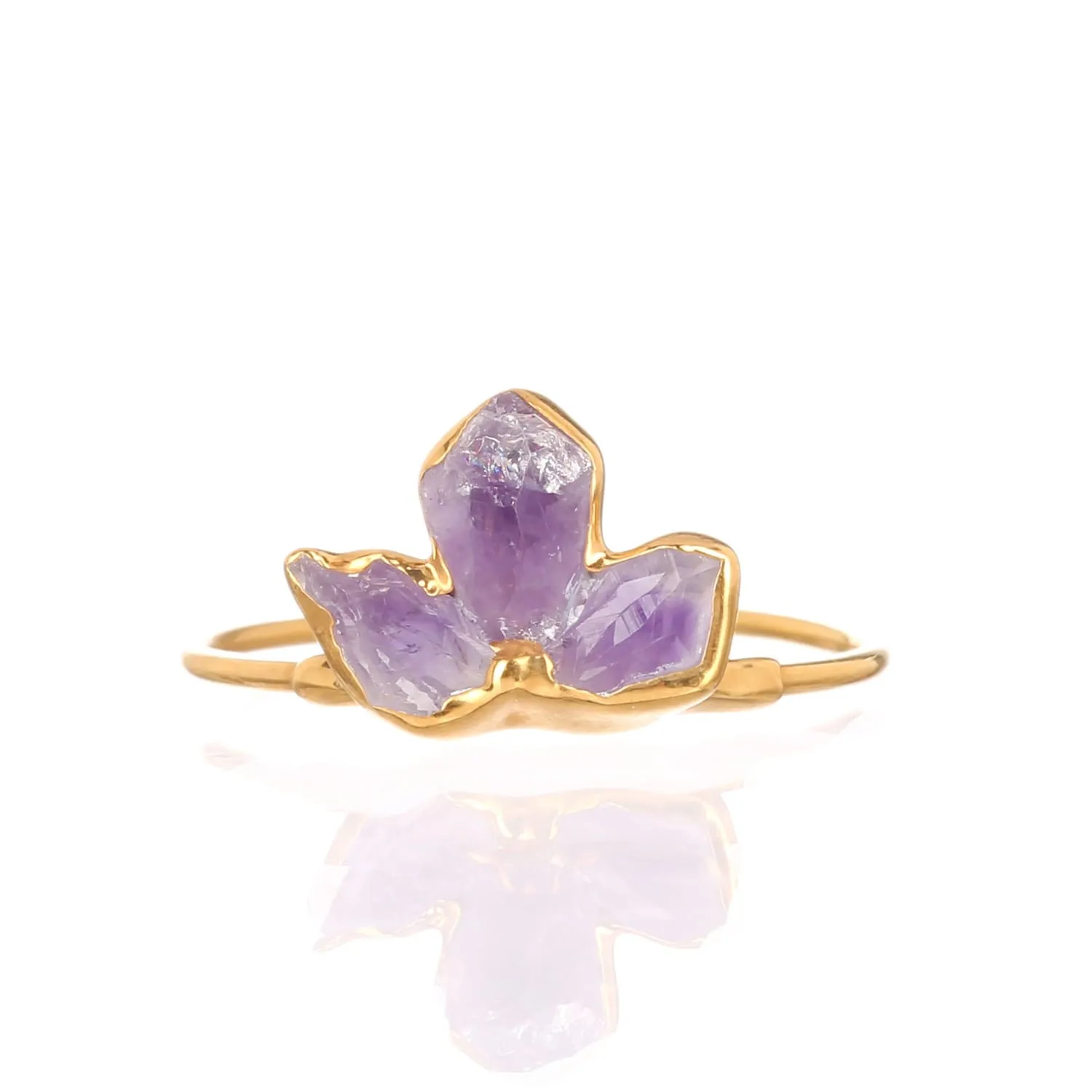 Triple Raw Amethyst Fan Ring, Gold Ring, Amethyst Ring,