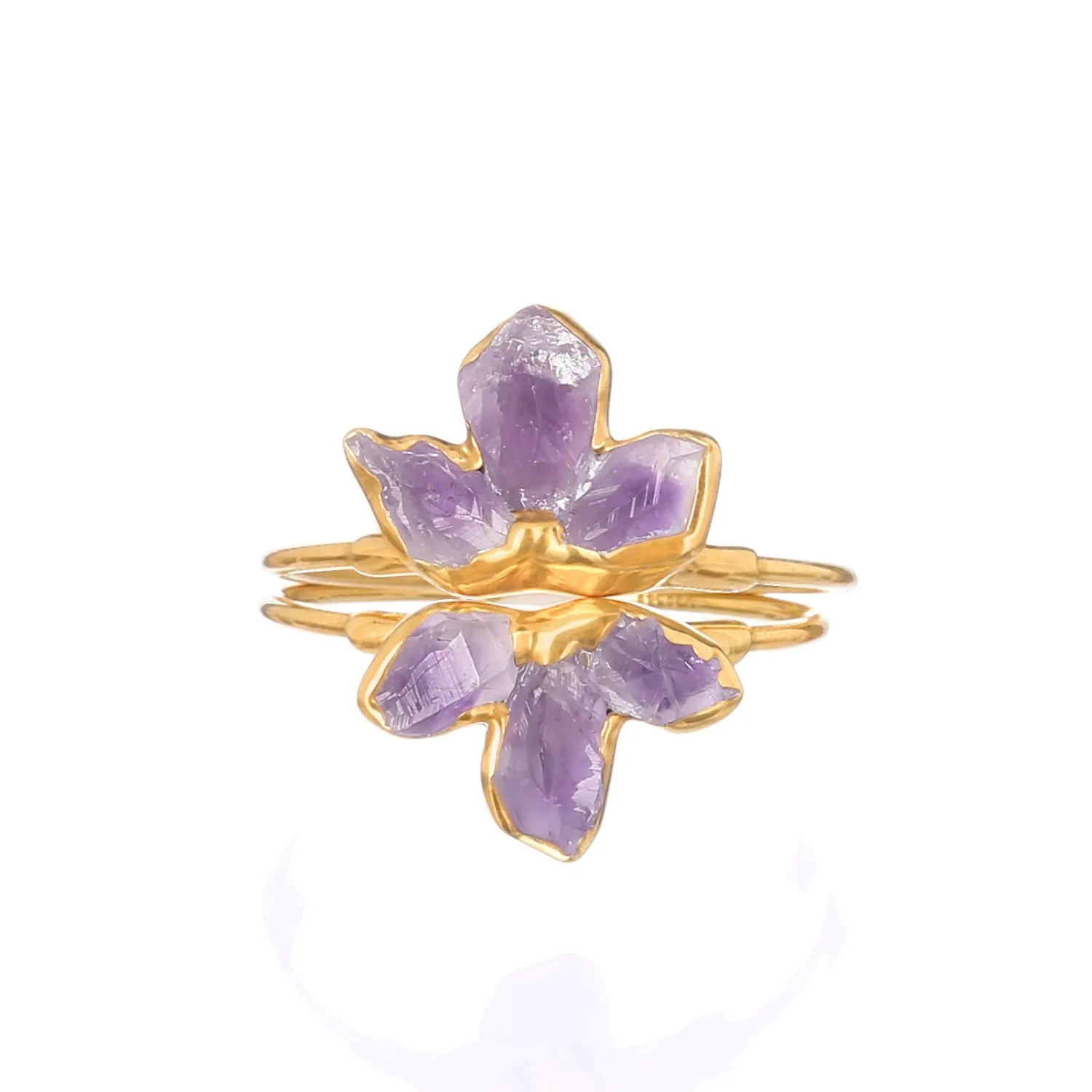 Triple Raw Amethyst Fan Ring, Gold Ring, Amethyst Ring,