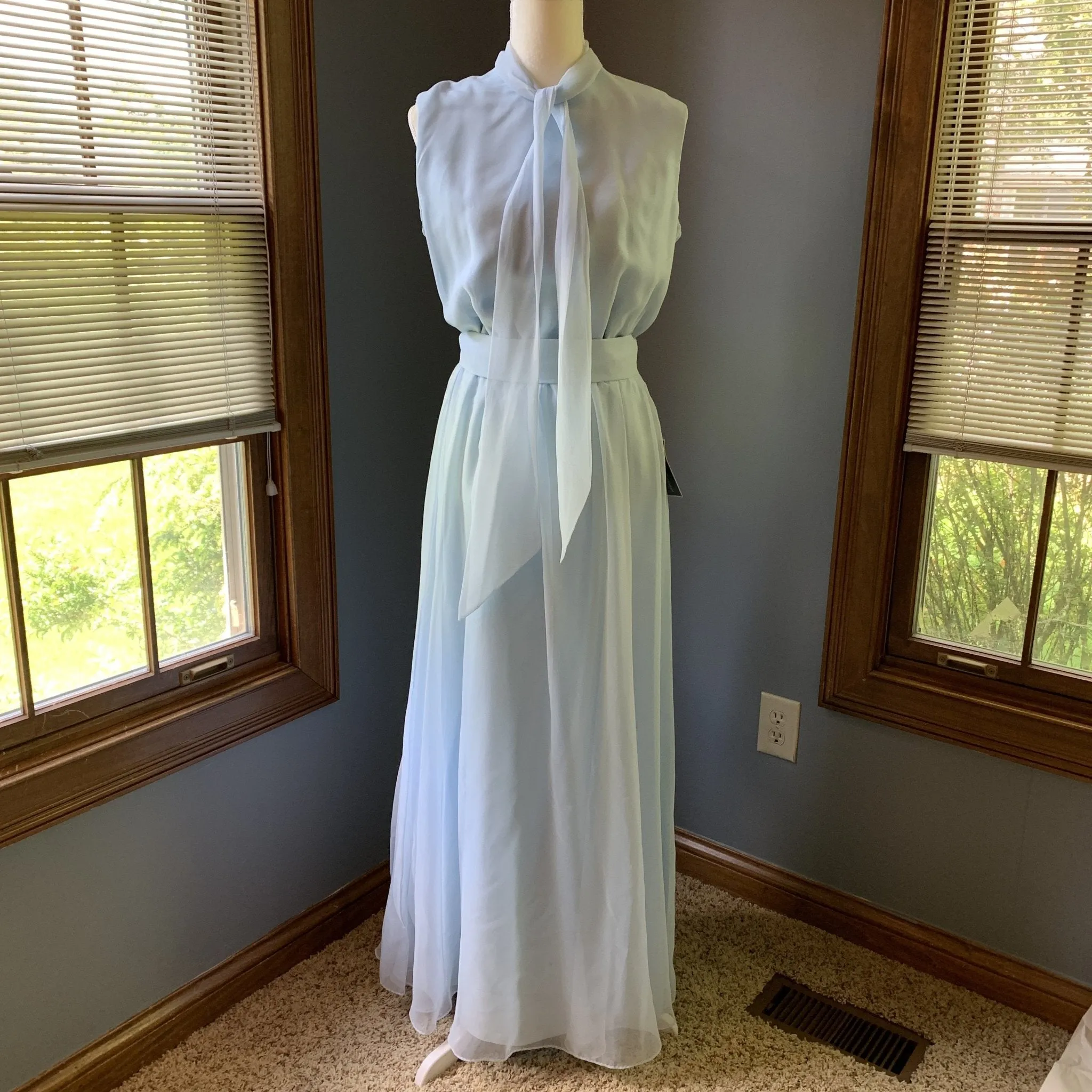 Vintage 1960s Jack Bryan Blue Chiffon Gown. Vintage Wedding or Festival Dress