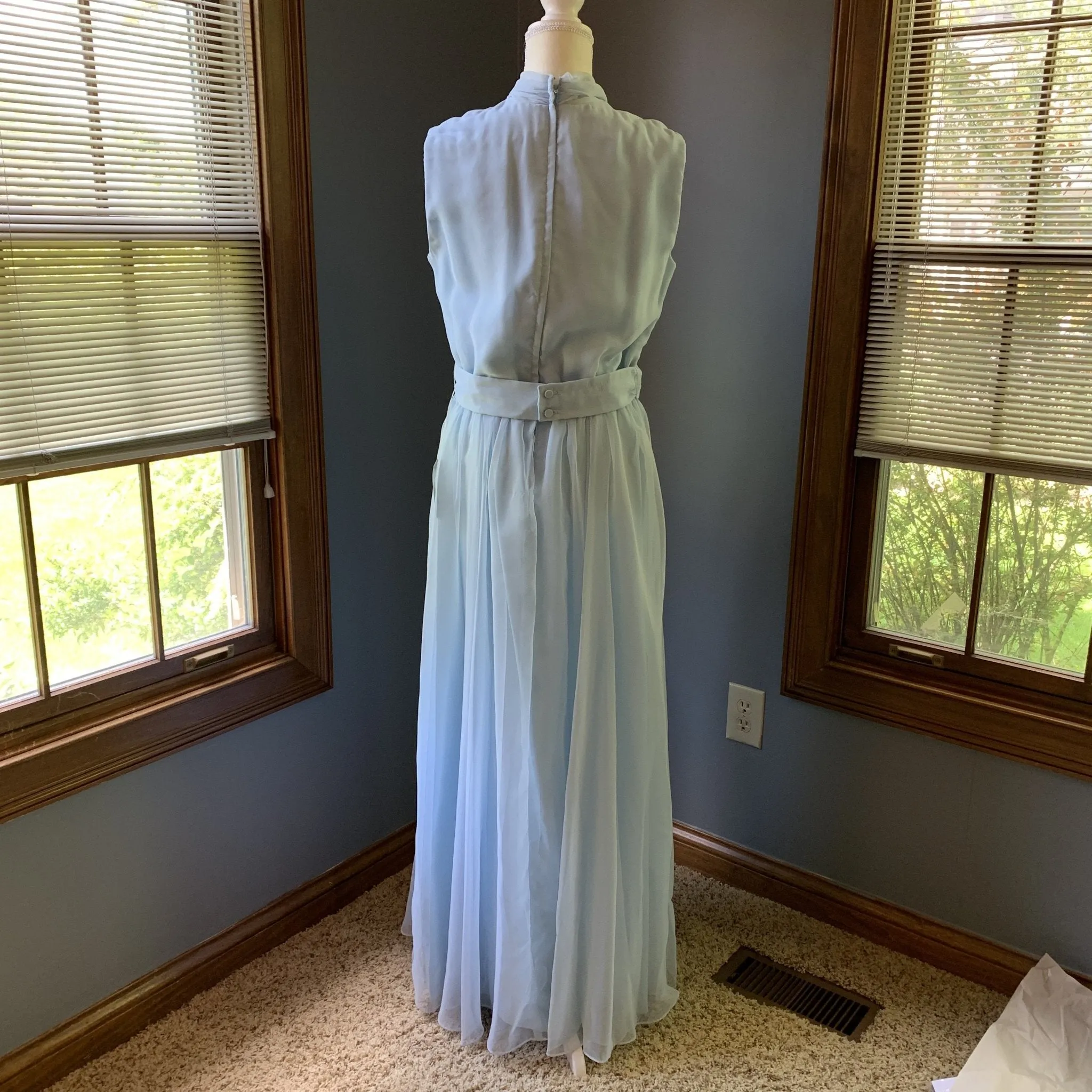 Vintage 1960s Jack Bryan Blue Chiffon Gown. Vintage Wedding or Festival Dress