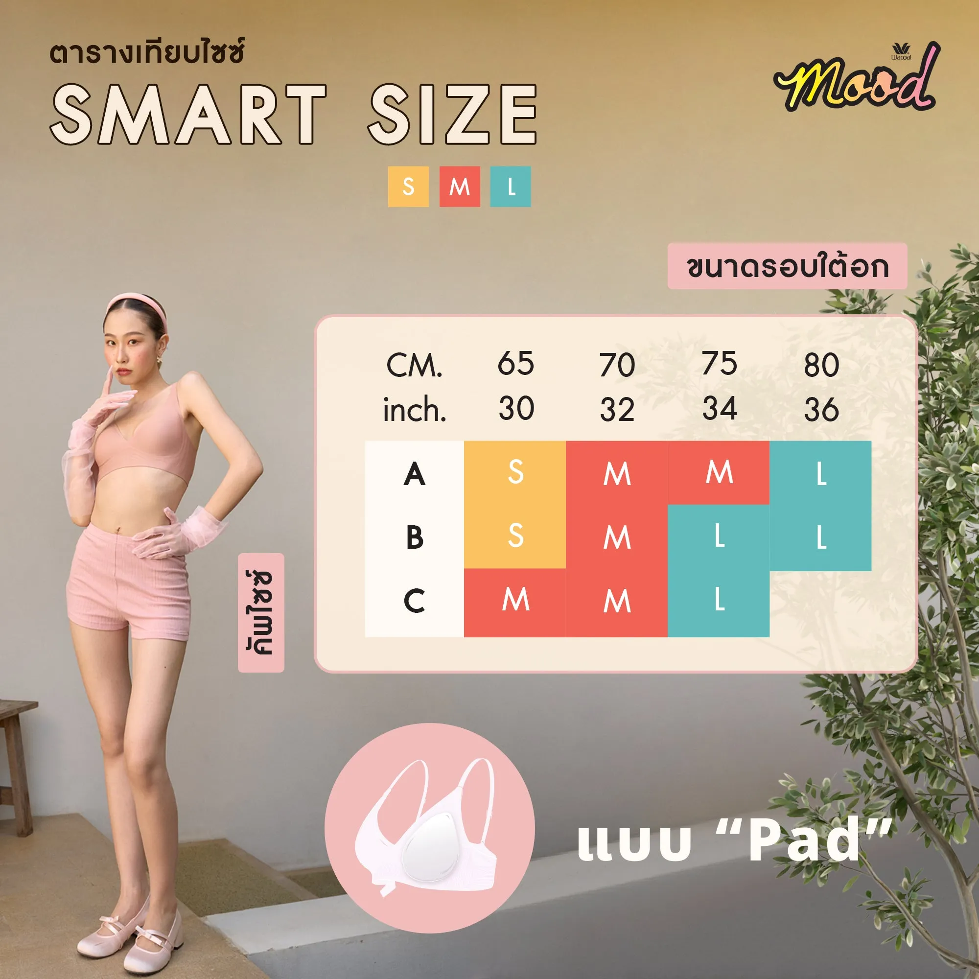 Wacoal Mood Smart Size ชุดชั้นในวัยรุ่น ทรงสปอร์ต รุ่น MM1X93 สีเนื้อเปลือกหอย (CB)