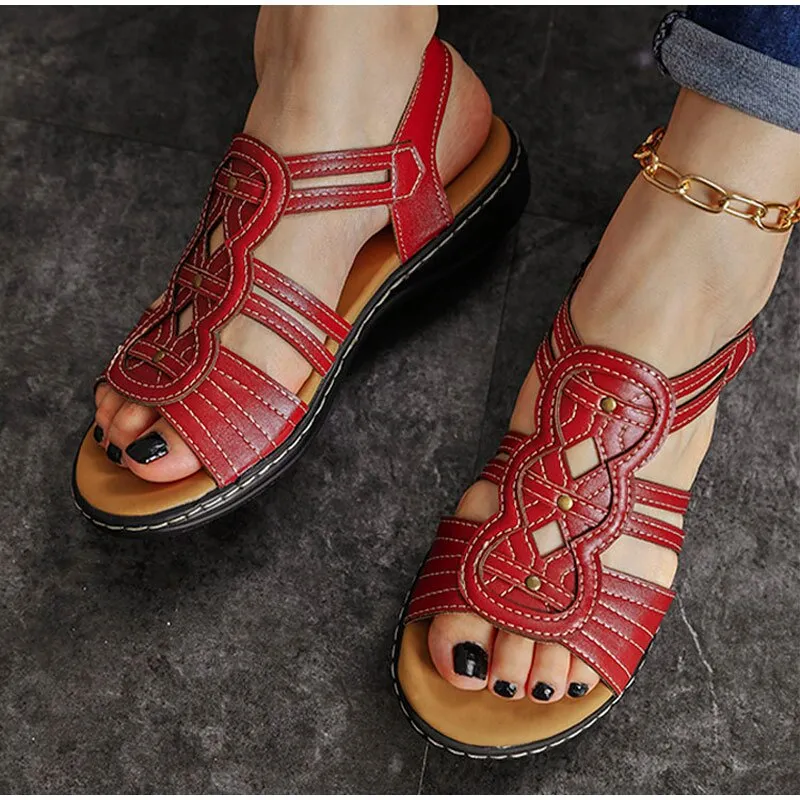 Women Sandals Hollow Out Solid Round Toe  Ankle Strap Casual Shallow