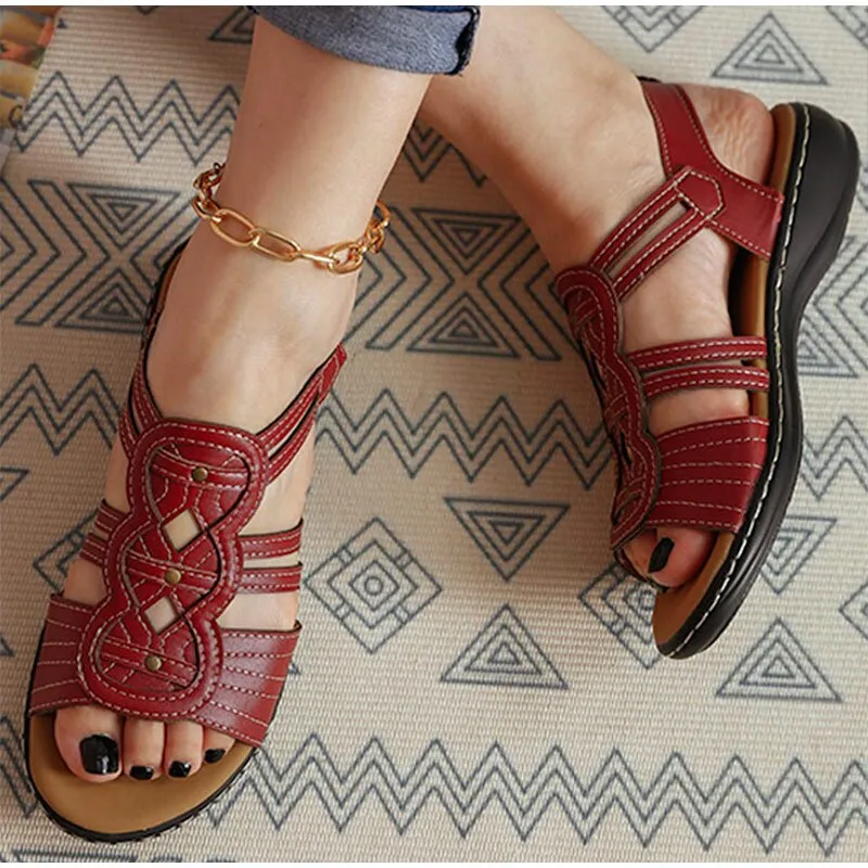 Women Sandals Hollow Out Solid Round Toe  Ankle Strap Casual Shallow