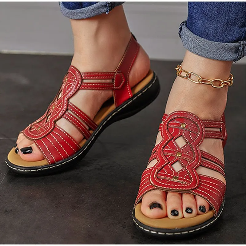 Women Sandals Hollow Out Solid Round Toe  Ankle Strap Casual Shallow