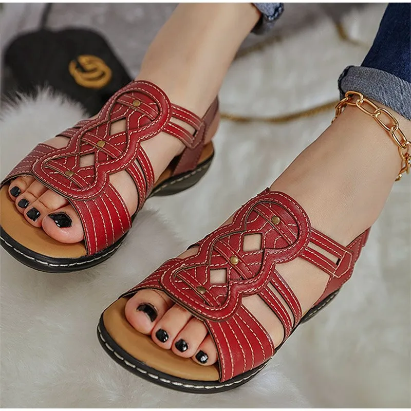 Women Sandals Hollow Out Solid Round Toe  Ankle Strap Casual Shallow