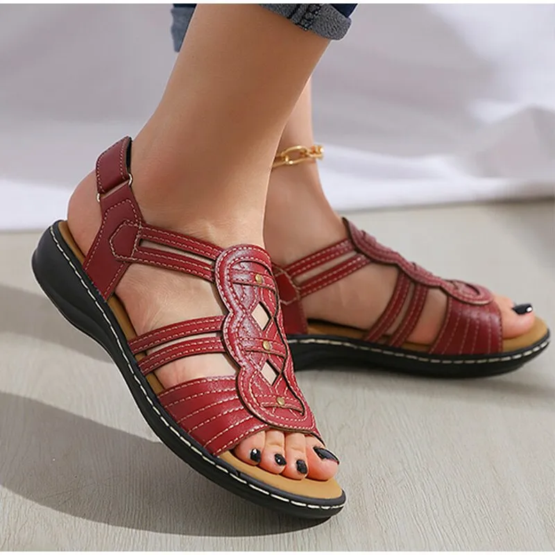 Women Sandals Hollow Out Solid Round Toe  Ankle Strap Casual Shallow