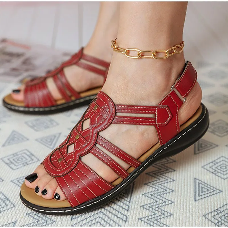 Women Sandals Hollow Out Solid Round Toe  Ankle Strap Casual Shallow