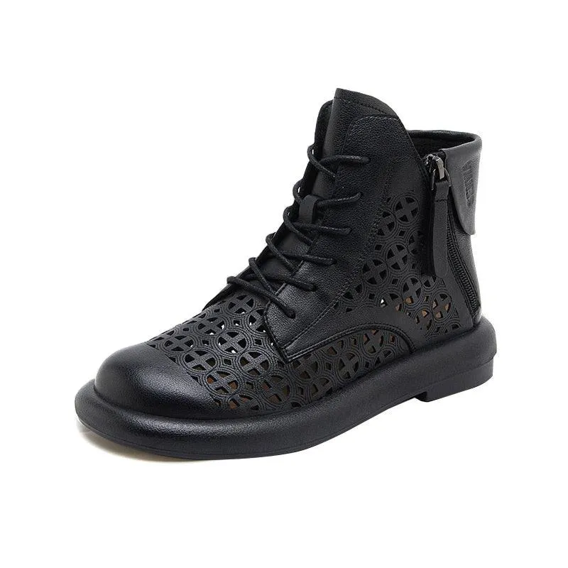 Women's Casual Shoes GC213: Hollow Out Flat Ankle Boots Sneakers